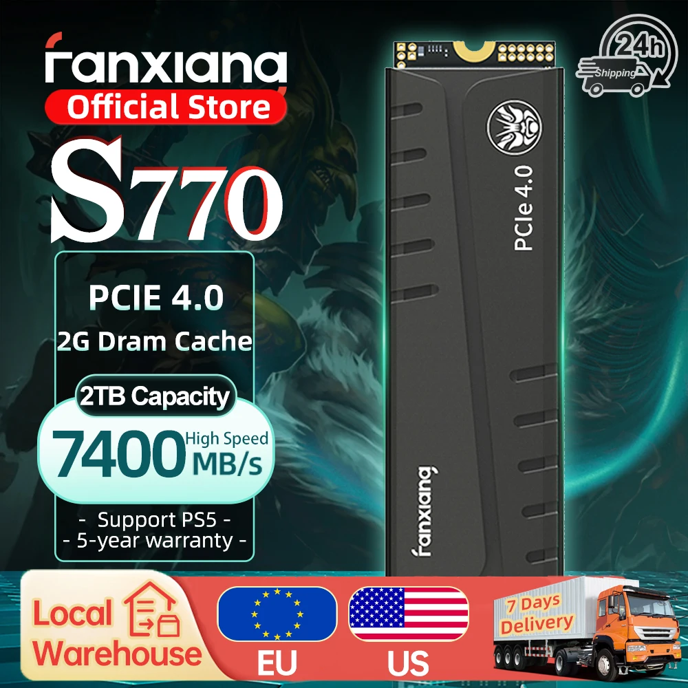 

[EU/US Shipping]Fanxiang S770 M.2 SSD 1TB 2TB 4TB Up to 7400MB/s M.2 NVMe PCIe4.0 DRAM Cache Internal Solid State Drive For PS5
