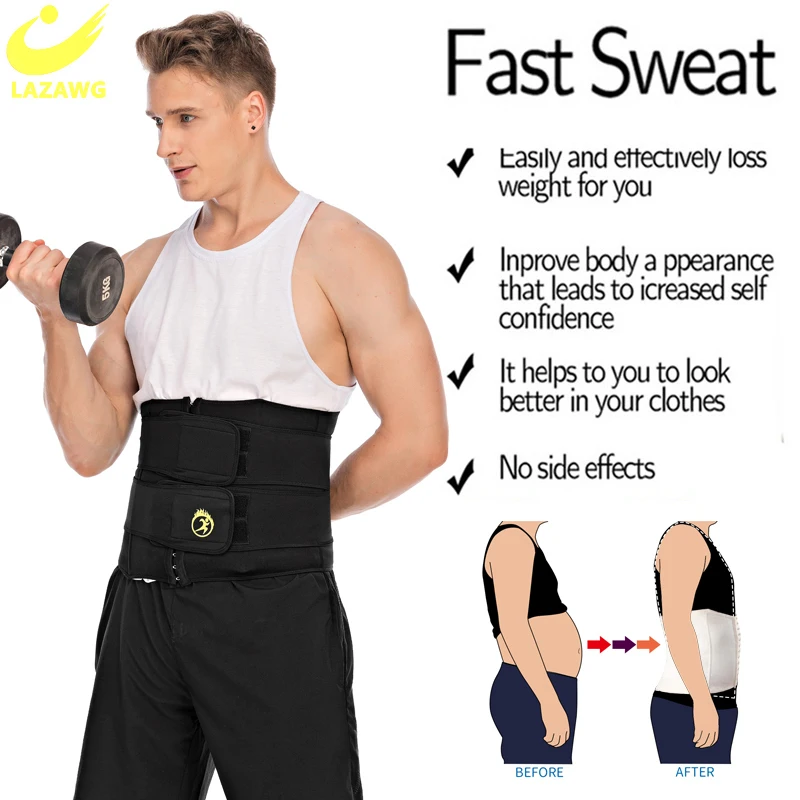 LAZAWG Men Waist Trainer Slimming Body Shaper Fitness Belt Weight Loss Fat Burning Sport Sweat Trimmer Workout Cincher Shapewear