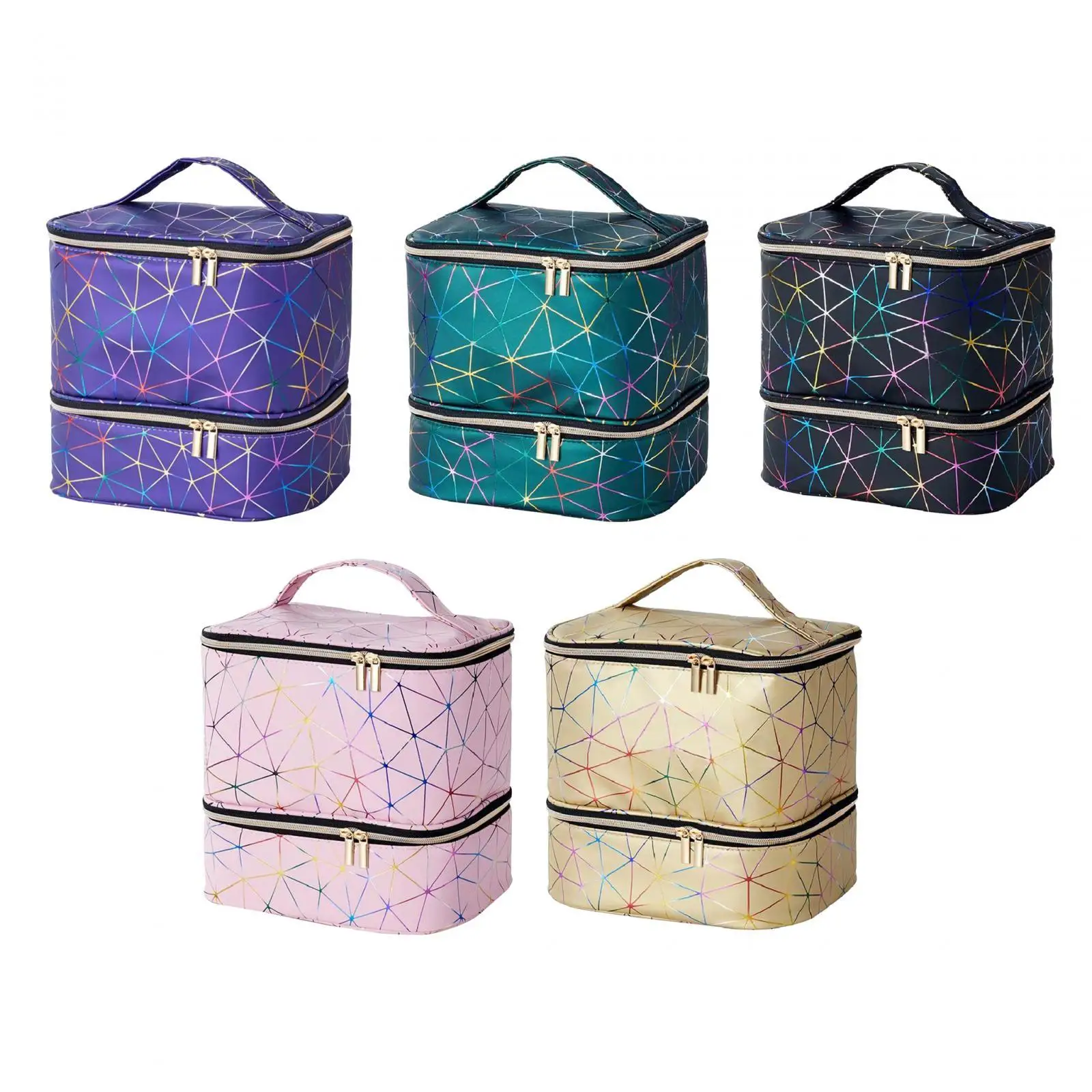 Nail Polish Organizer Case PU Storage Bag Double Layer Carrying Case for Essential Oil Nail Polish Kits Nail Lamp Manicure Tools