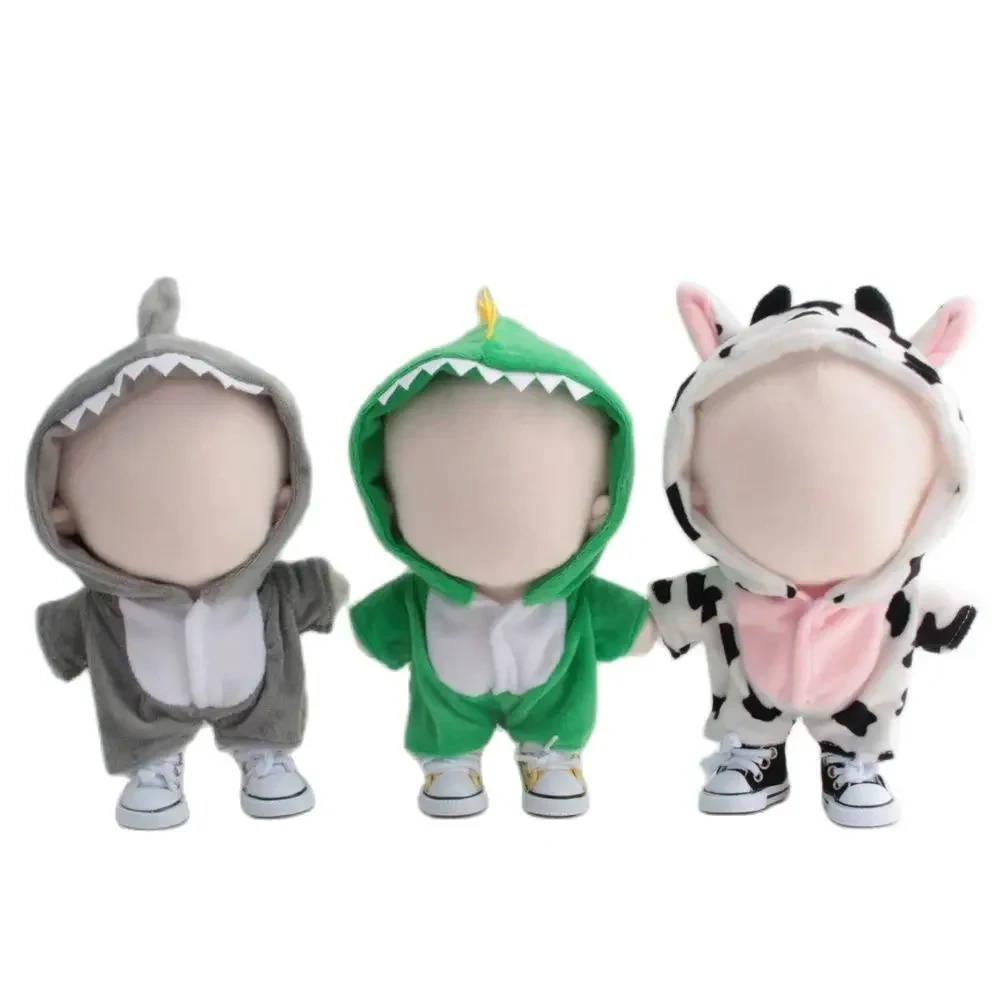 

Hand-made Suit 20cm Shark Dinosaur Pajamas Suit + Canvas Shoes Doll Clothes Onesie Pants Stuffed Gift Doll Accessories