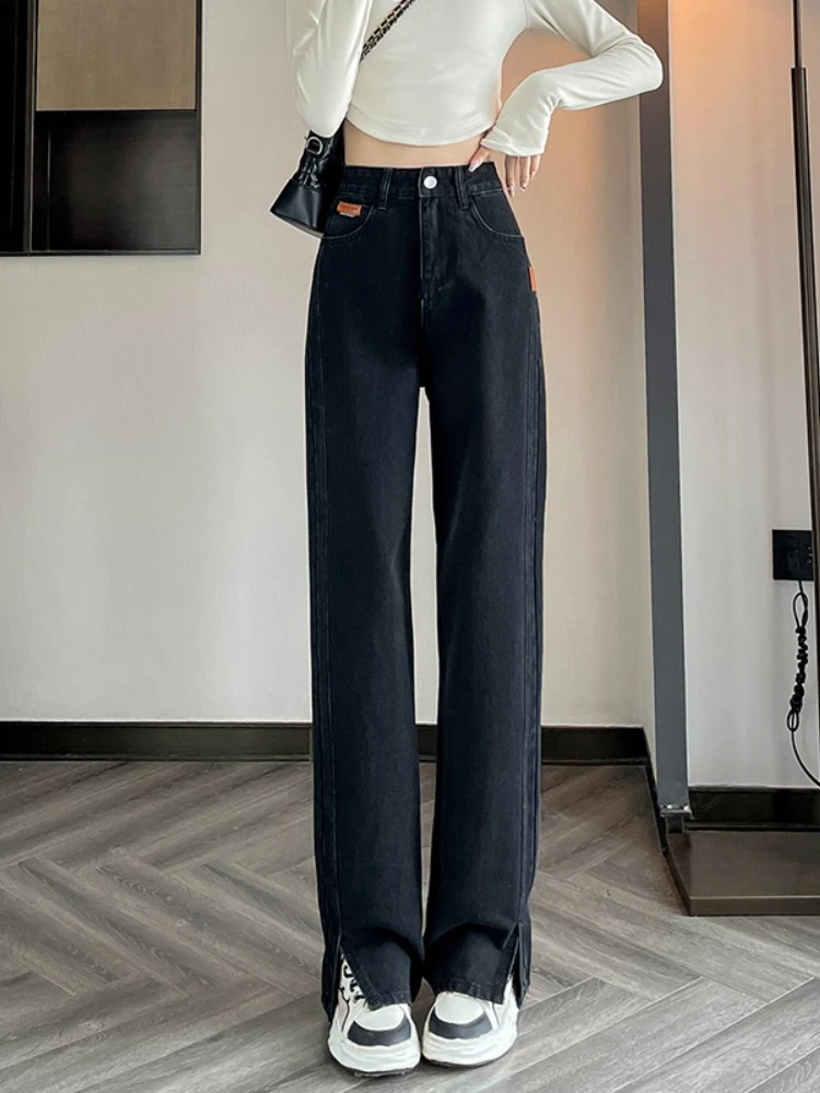 

Casual Wide-leg Jeans Women's Autumn and Winter High-waisted Fat Straight-leg Pants Loose and Thin Large-size Floor Pants