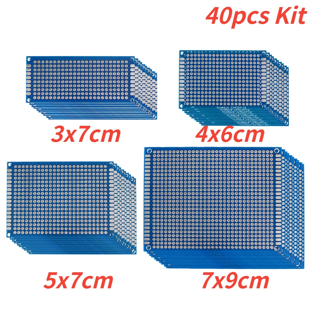 

40 шт., универсальная Двусторонняя синяя печатная плата, 4 размера, 3x7 4x6 5x7 7x9 см