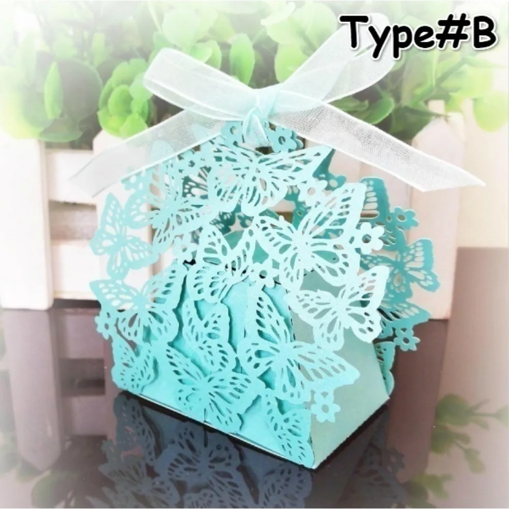 50 Pcs Hollow Butterfly Gift Paper Boxes Creative Laser Cutting Wedding Candy Dragee Box Cookie Carton Wrapping Package