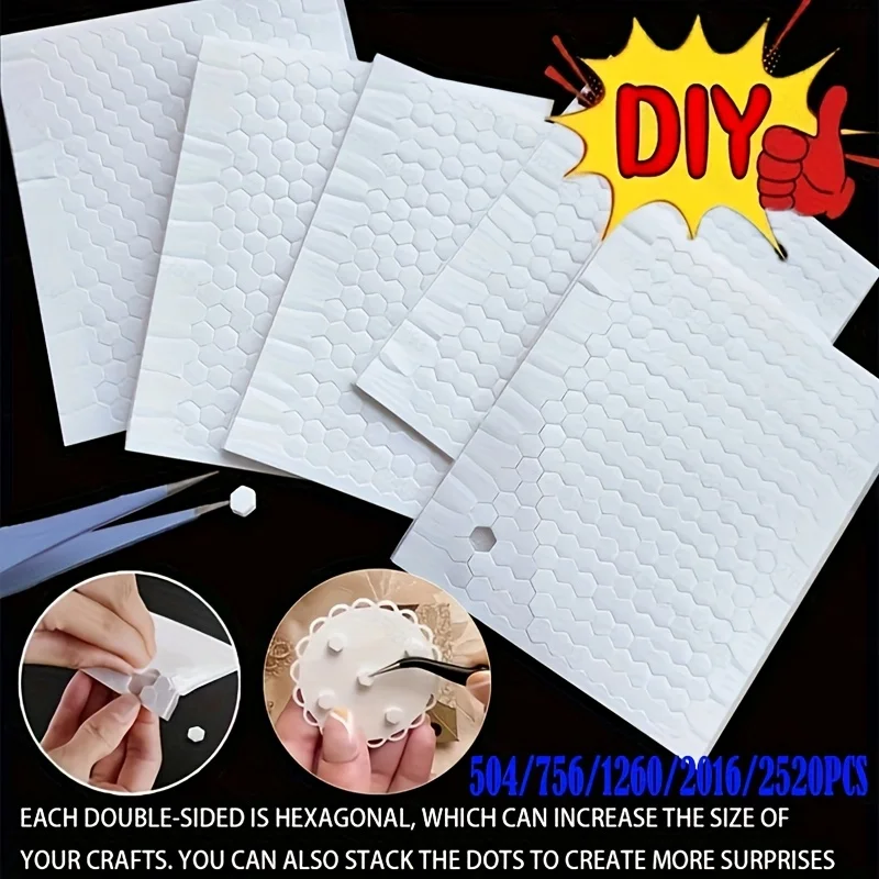 500-2500pcs Hexagonal 3D Foam Double-Sided Tape Thickened Foam Tape, Suitable for Creative DIY, and Crafts, and Office Supplies