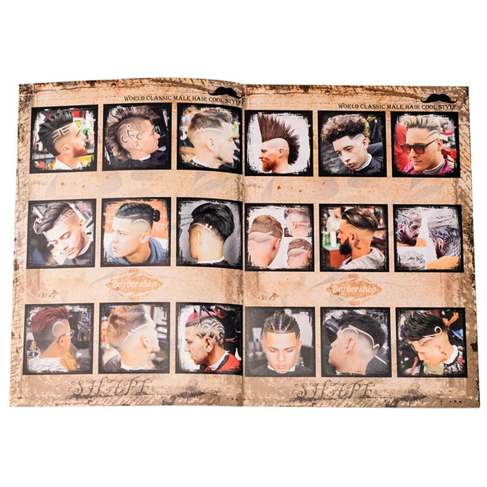 

Retro Chic Men Hair Show Fashion Tattoo Painting Hairdressing Magazine, Classic Sculpture Pomade Hair Style Design Pattern Books