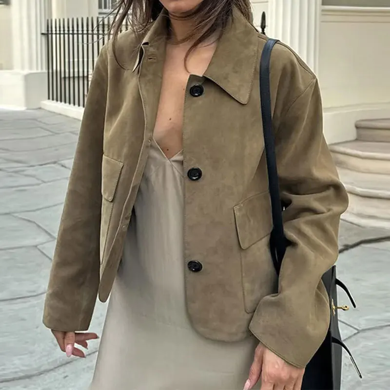 

Women's 2024 autumn new casual temperament solid color lapel single-breasted fashion coat