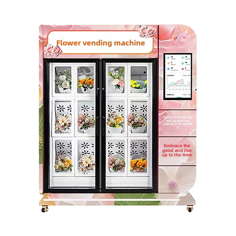 Flower Vending Machine with Touchscreen Interface and Refrigerated Storage for Fresh Bouquet Sales