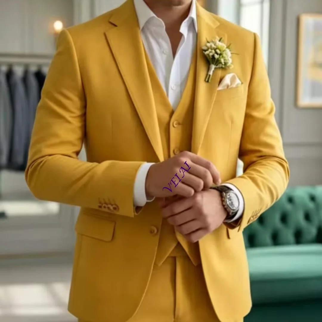 CustomizedLinen Wedding Tuxedo Slim Fit Summer Men Suits 3 Pieces Lightweight Breathable Vest Blazer Pants Set Elegant Groom For