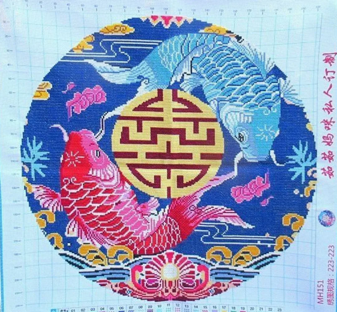 

Pure handmade cross stitch finished product, koi blessing, with more than years of painting every year. New style living room,