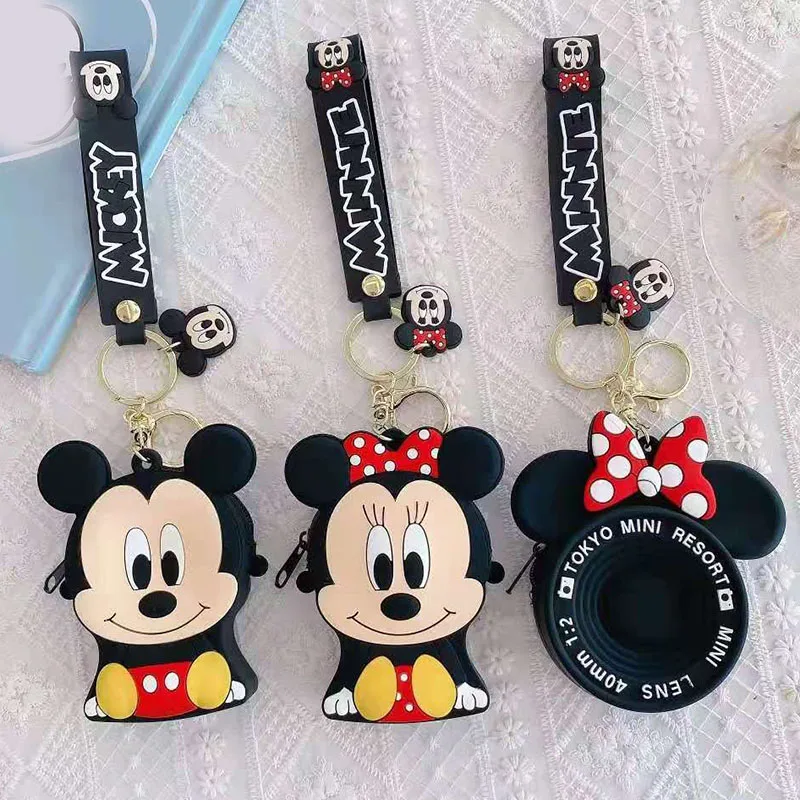 Cute Mickey Minnie Mouse Silica Gel Coin Purse Disney Cartoon Multifunction Mini Wallet Portable Pendant Keychain Money Bag