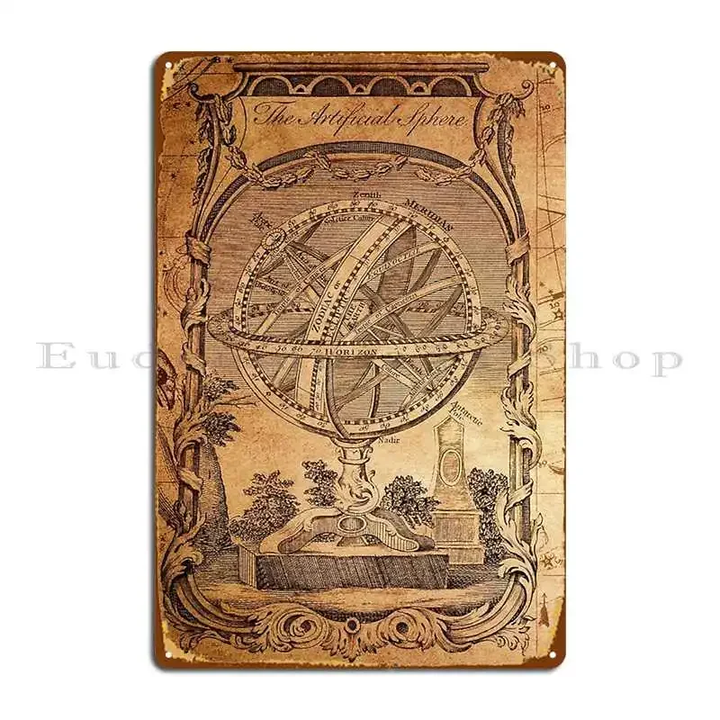 Antique Print Of An Armillary Sphere For Celestial And Astral Navigation Metal Sign Bar Cave Bar Customized Club Tin Sign Poster
