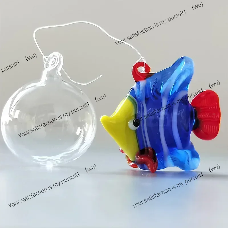 Aquarium Decor Floating Glass Marine Animal Ornament Cute Mini Fish Starfish Sea Star Lobster Shrimp Jellyfish Clownfish Pendant