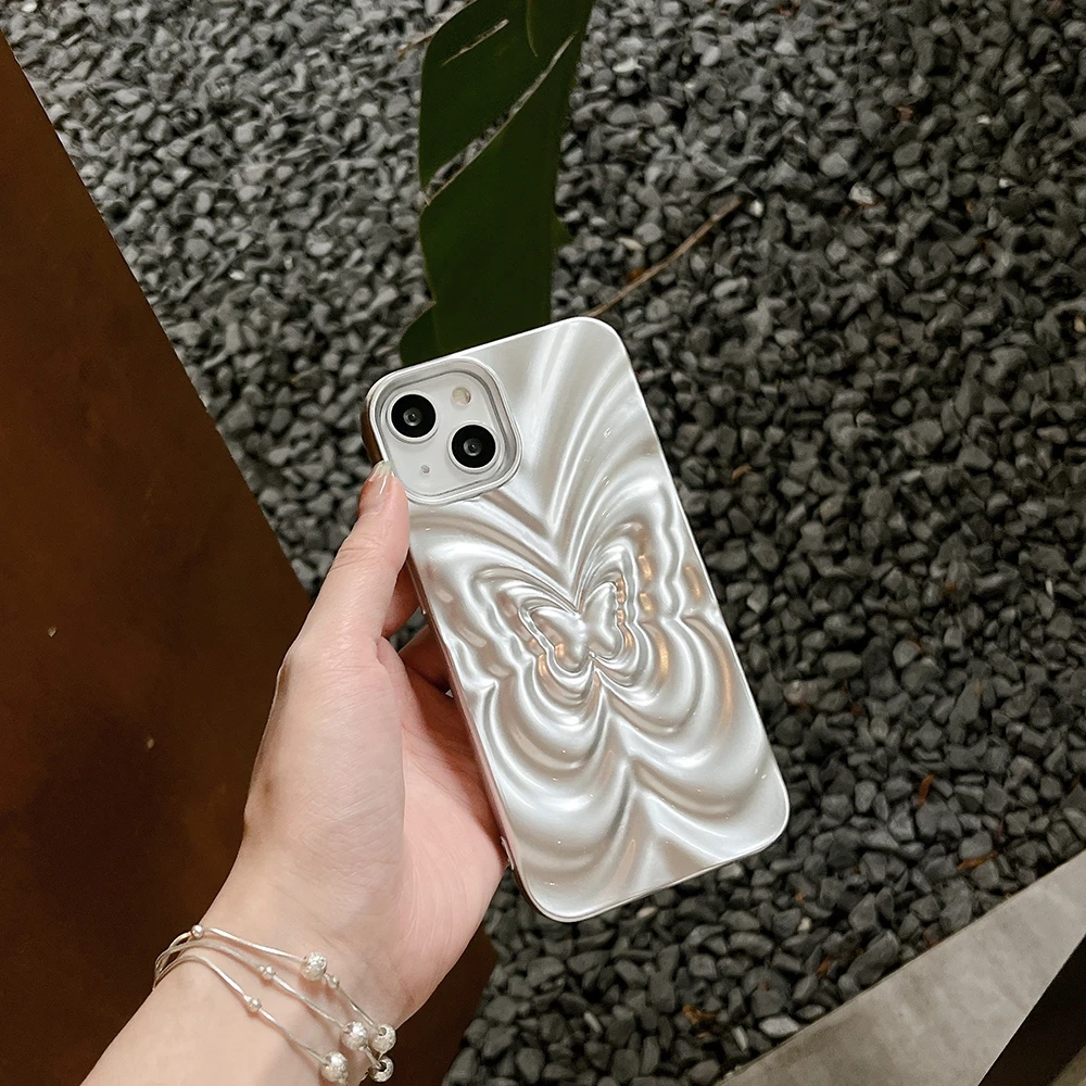 New Stylish Luxury Caramel Color Phone Case iphone 11,12,13,14 Pro Max, 3D, Butterfly ring, shockproof, soft silicone phone case