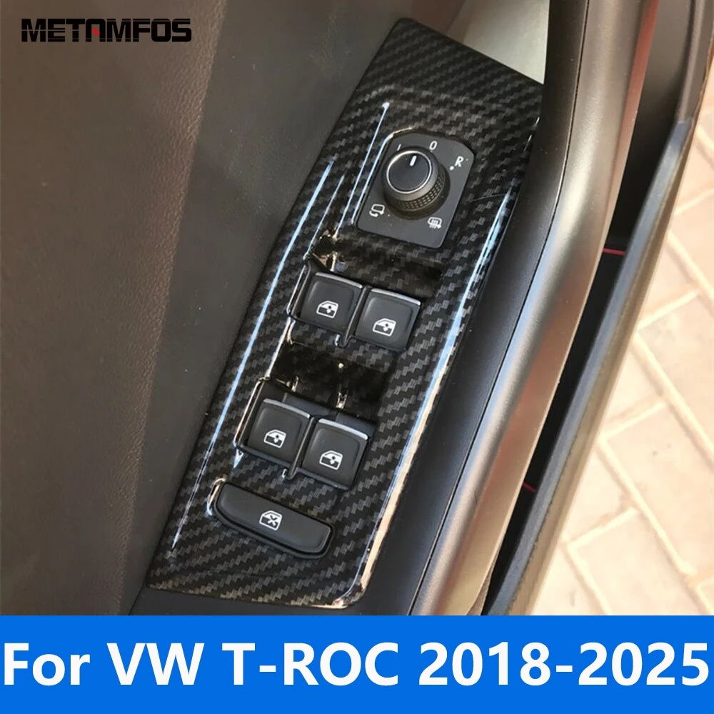 For Volkswagen VW T-Roc TROC 2018-2024 2025 Carbon Fiber Window Lift Switch Cover Trim Interior Armrest Frame Car Accessories