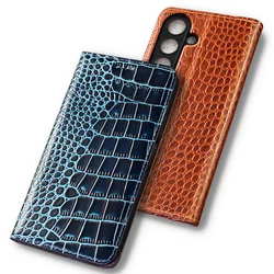 Flip Case For SAMSUNG Galaxy A55 A35 A25 A15 4G 5G Crocodile Pattern Magnetic Cover Luxury Cowhide Genuine Leather Wallet Covers