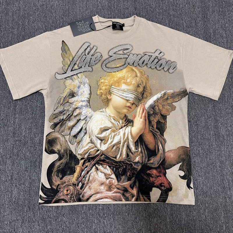 Prayer Angel Printed Pattern Quality Breathable Cotton Round Neck Mixed Emotion T-shirt Letter Hot Diamond Logo Casual Tee Tops