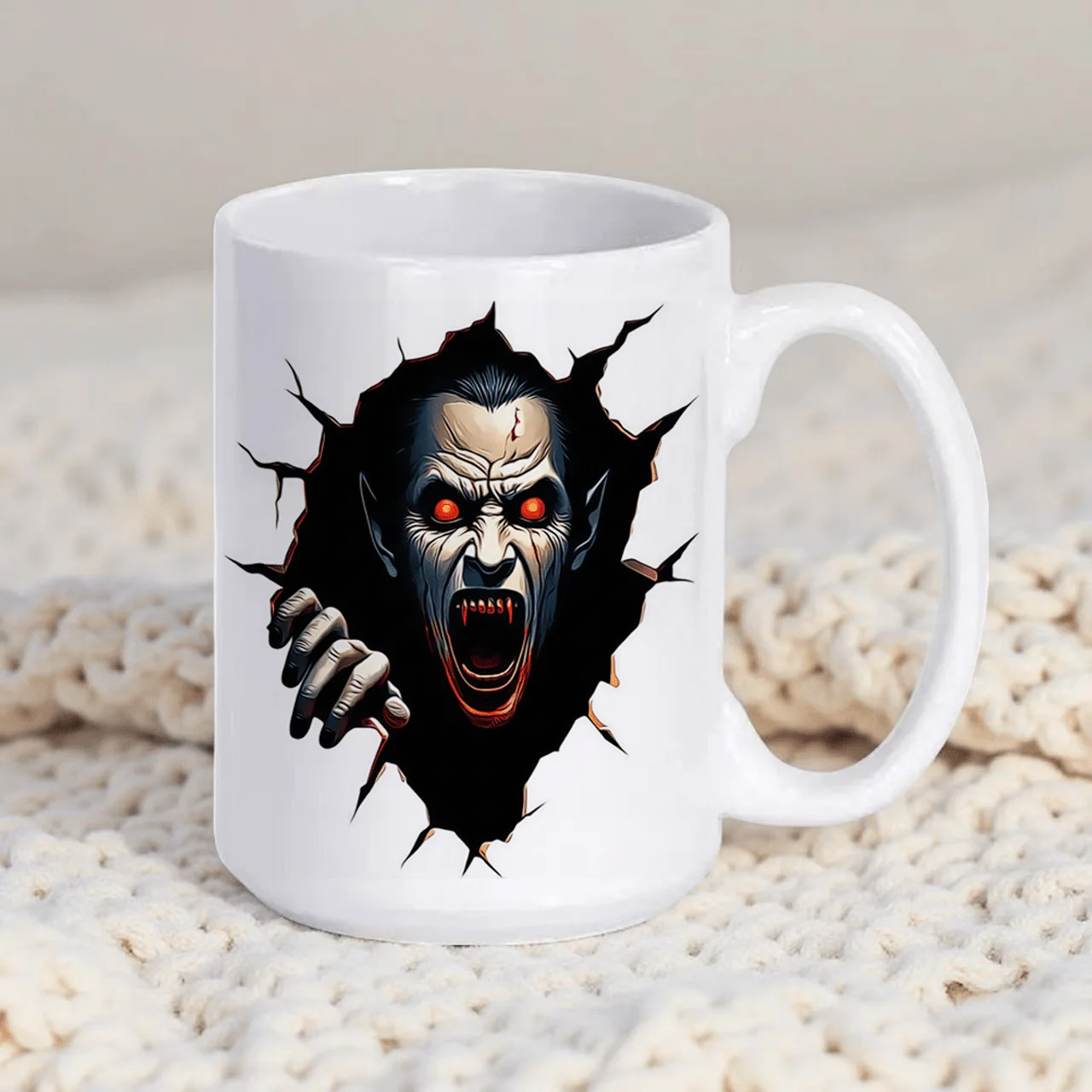 1pc Halloween Vampire Coffee Mug, 11oz and 15oz Ceramic Mug, Coffee Cup, Tea Cup, Halloween Vampire Theme Cup, Smooth Glaze, Creative Double Sided Printing Ceramic Mug, Machine Washable, Halloween Home Decoration Gift