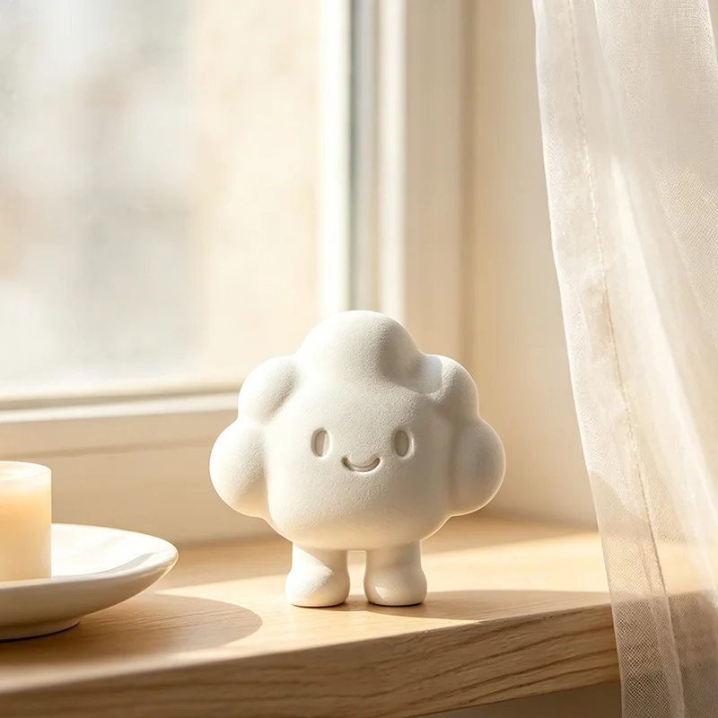 3D Printed Matte White Cute Walking Cloud Figurine Cartoon Dumpling Statue Minimalist Tabletop Shelf Decor