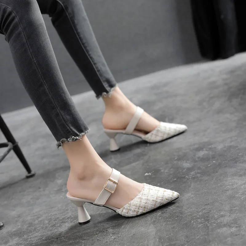 30-44 Pointed Chunky Heel High-heeled Shoes Small Size 31 32 Buckle Sandals Women Shoes For Summer