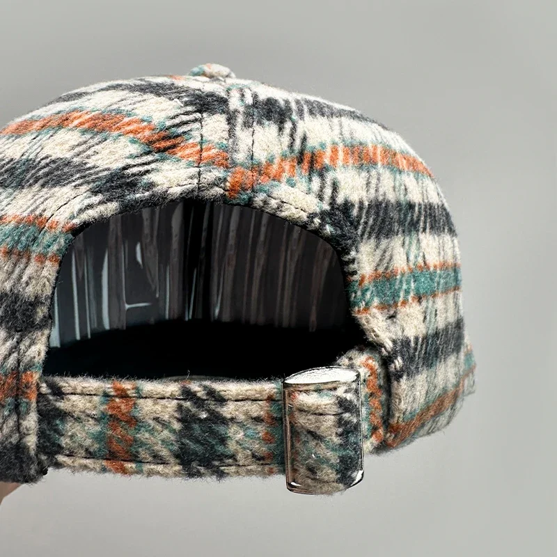 Woolen Cloth Stripe Versatile Check British Style Baseball Caps Autumn and Winter New Fashion Men Women Warm Retro Literary