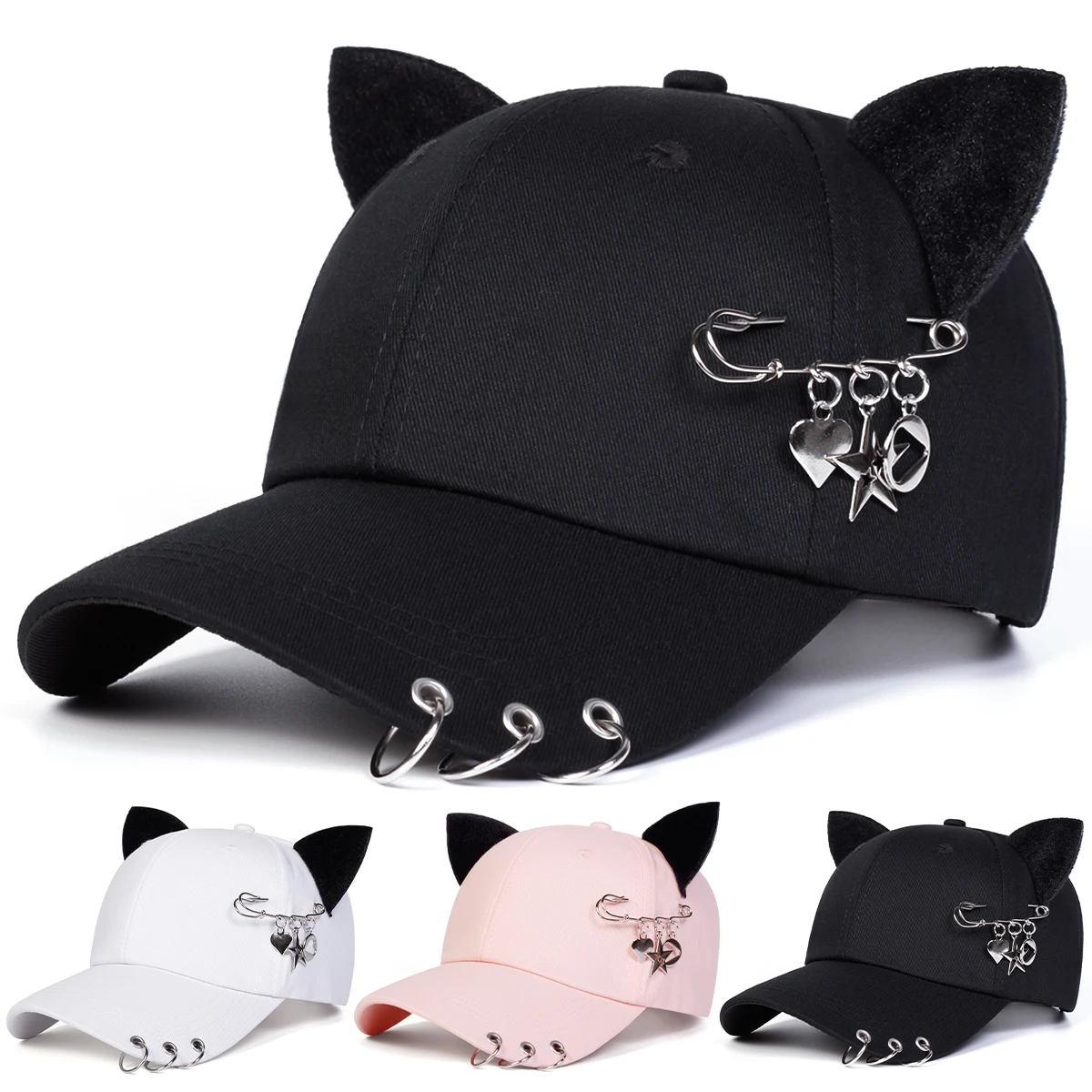 Unisex Cat Ear Pin Love Baseball Caps Spring Autumn Outdoor Adjustable Casual Hats Sunscreen Hat Sports Cap