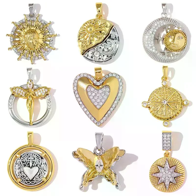 Trendy Butterfly Moon Sun Face Copper DIY Necklace Pendant Two Tone Star Angel Women Jewelry Charms