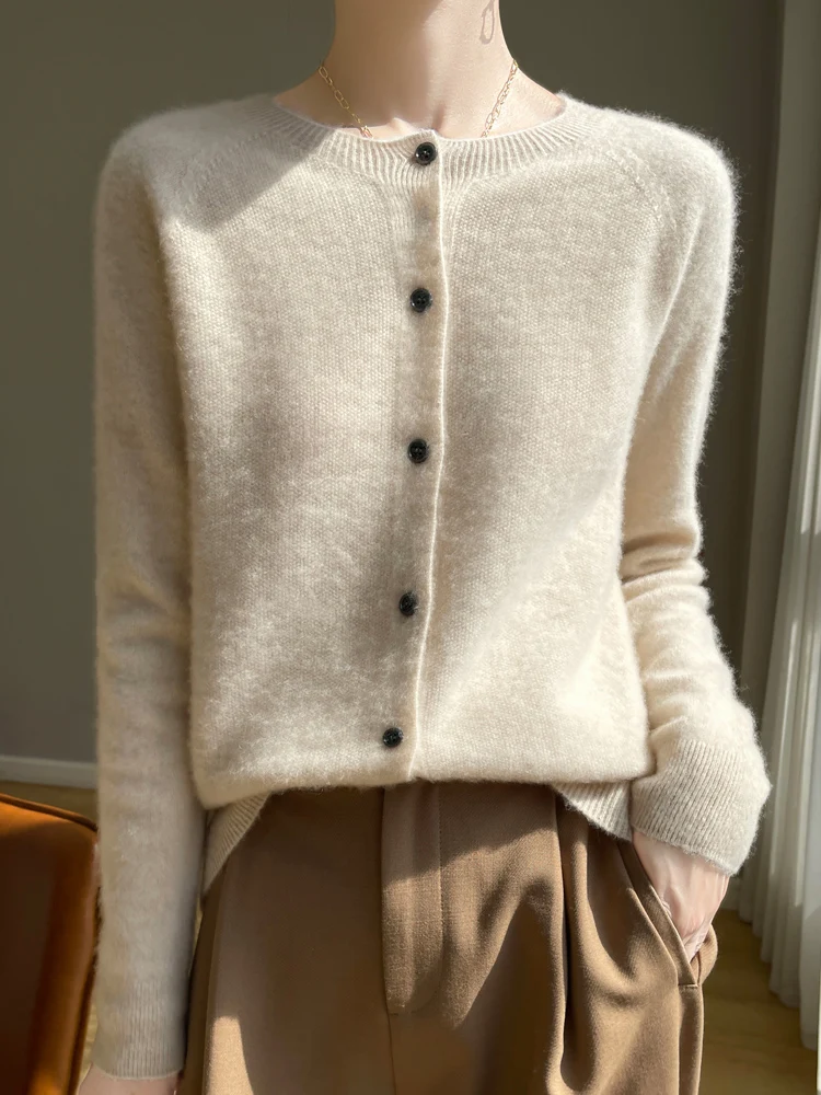 

Свободный крой вязаный кардиган Женская ор Верхняя одежда круглый свитер Ne Miu Sle Повседневный удобный длинный свек Осень Зима ...