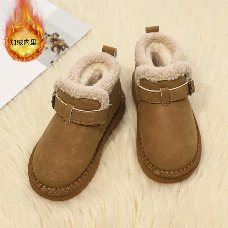 Winter Cute Children's Snow Boots Boys Girls Fashion Anti-slip Warm Cotton Shoes Outdoor Waterproof Buckle Wear-resistant Boots