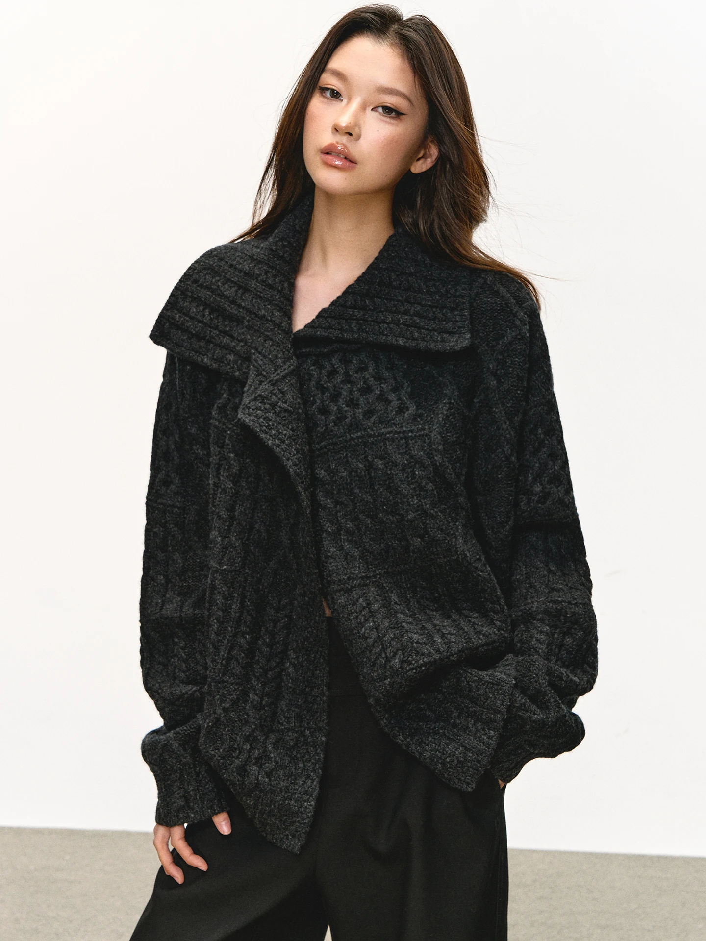

Turtle neck coat women's autumn and winter dark gray cashmere sweater lazy design sense niche loose knit top