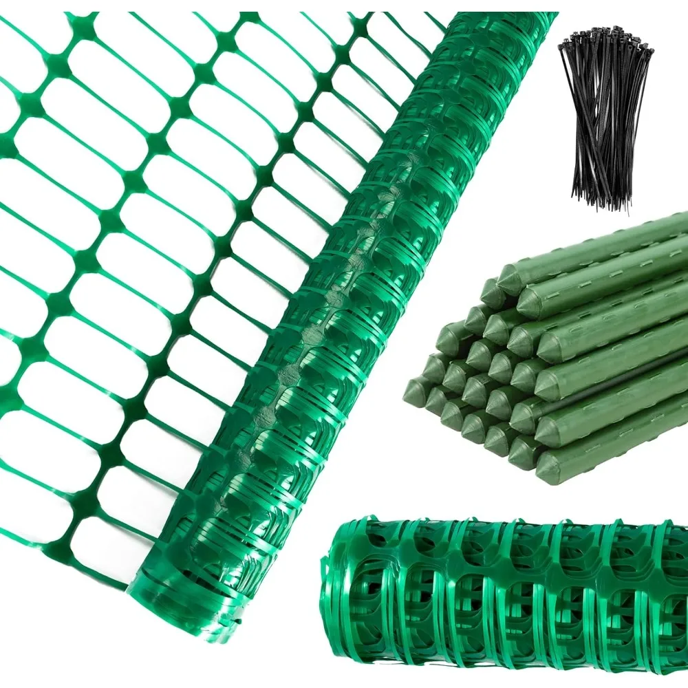 

Plastic Fencing Temporary Fence,Snow Fence 4x100 with Stakes,Garden Fencings Plastic with Poles,Reusable Safety Fence,Constructi