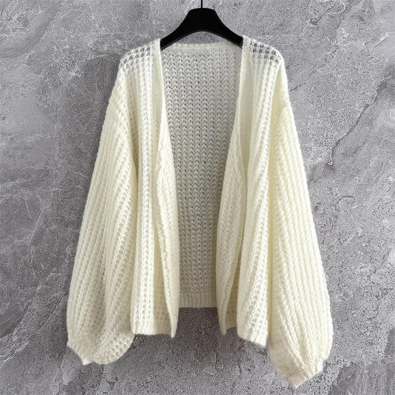 

Cardigan for women New elastic knitted hollow out long sleeved top for autumn 2025 Seahorse wool blend Women's sweater Knitwear