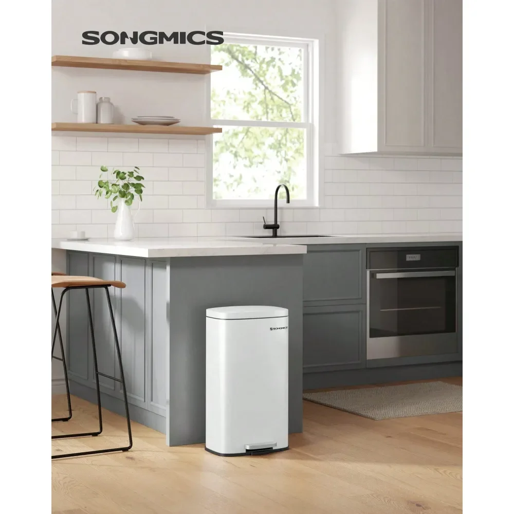 

Trash Can With Lid, Waste Bin, 8 Gallon 30L Garbage Can, Stainless Steel Small Waste Bin With Step Pedal And Inner Bucket, Soft