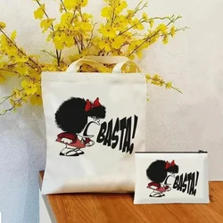 2 pezzi Mafalda Fashion Tote Cosmetic Organizer borsa a tracolla in tela da donna portafoglio ecologico di grande capacità