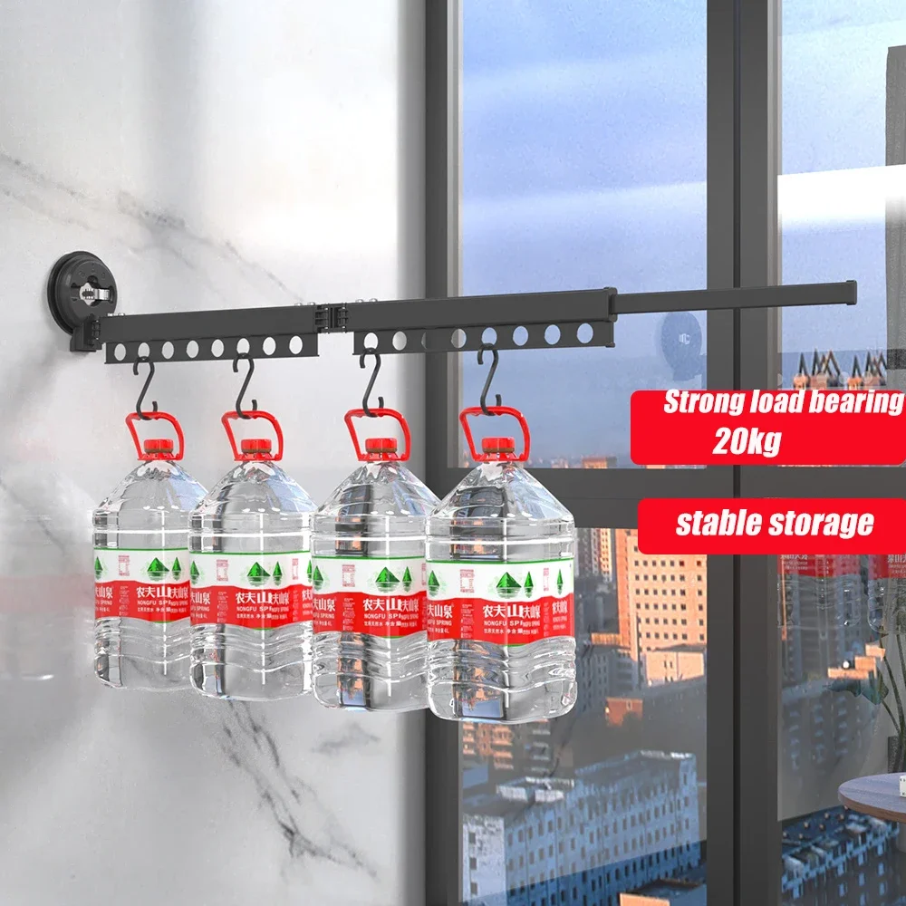 Folding Clothes Rack Aluminum Clothes Hangers Black Wall Mount Rack Drying Rack Sucker Install Clothes Home Laundry Clothesline