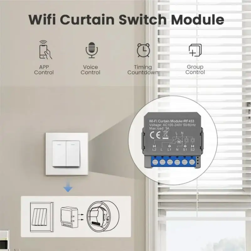 Tuya WiFi Smart Curtain Switch Module with RF433 Remote for Roller Shutter Blinds Motor Work with Alexa Google Home Alice