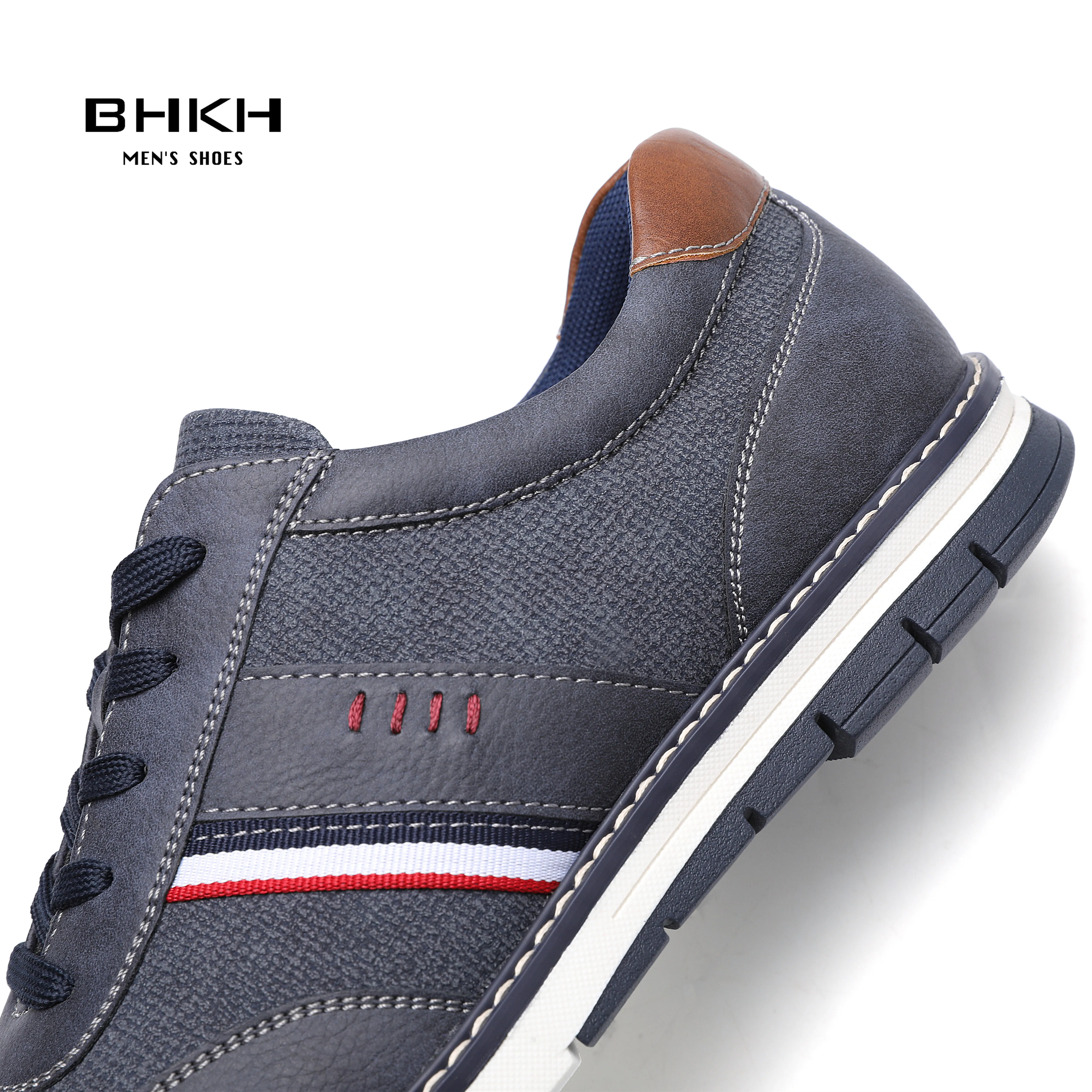 BHKH 2024 Spring / Autumn Men Casual Shoes PU Leather Fashion Sneakers Comfy Walking Lace-up Footwear Men Shoes