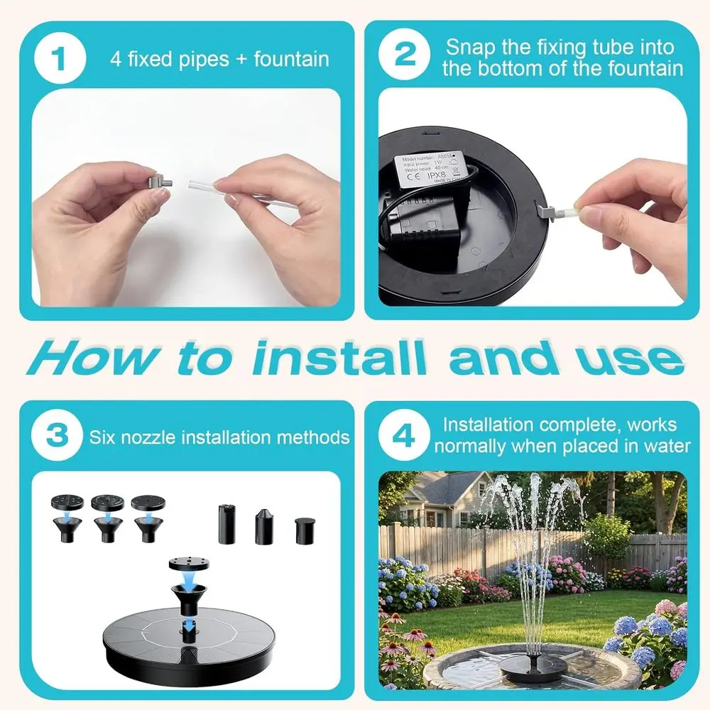 Mountain or Bird Bath, Upgrade Mini Mountain Pump, Free Standing Powered Water Pump for Garden, Outdoor, Fish Tank, Pond and Poo view 6