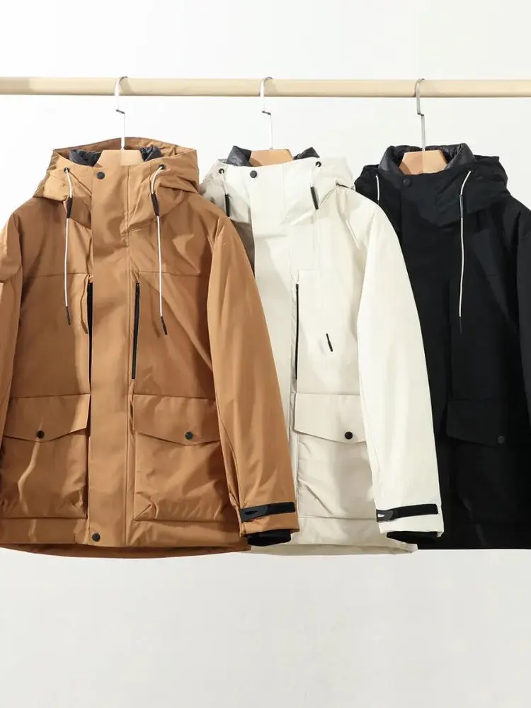 High-End Feeling 90Du Down Wärmeerhaltung Kapuze Herren Winterjaet Wasserdicht Winddicht Polyesterfaser Reißverschluss Sle