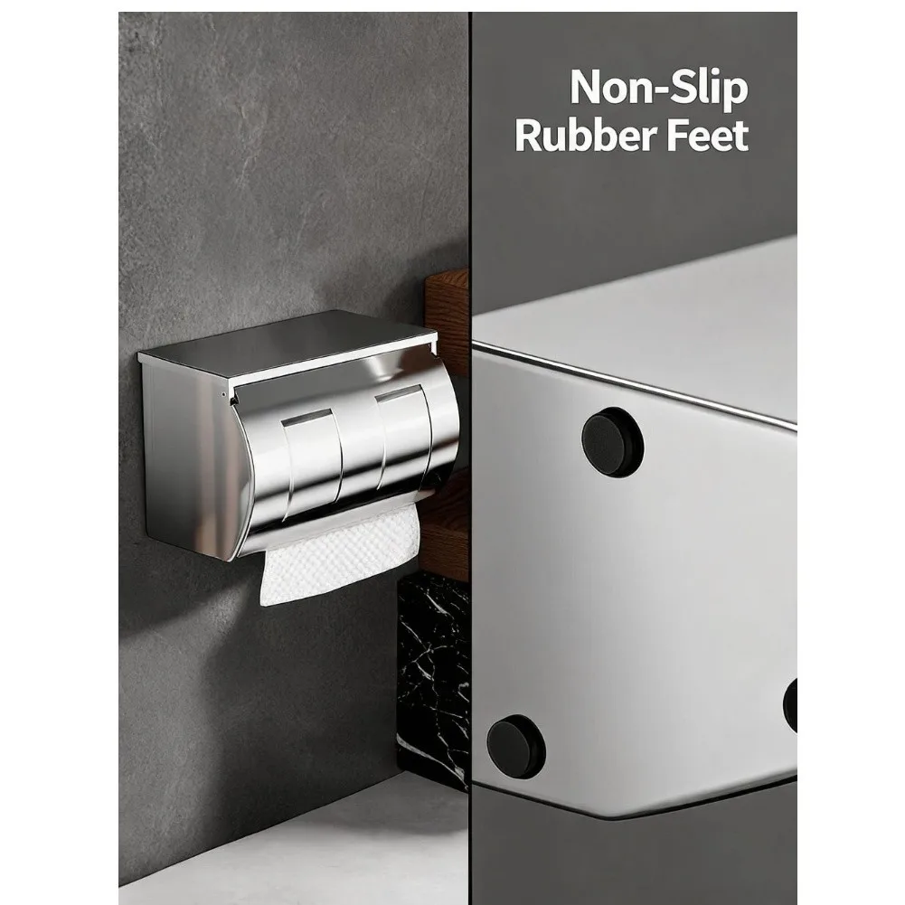 SUS304 Stainless Steel Toilet Paper Box with Top Shelf for Smartphones Keys Waterproof Enclosed Design 7.87x3.94x5.12 inches