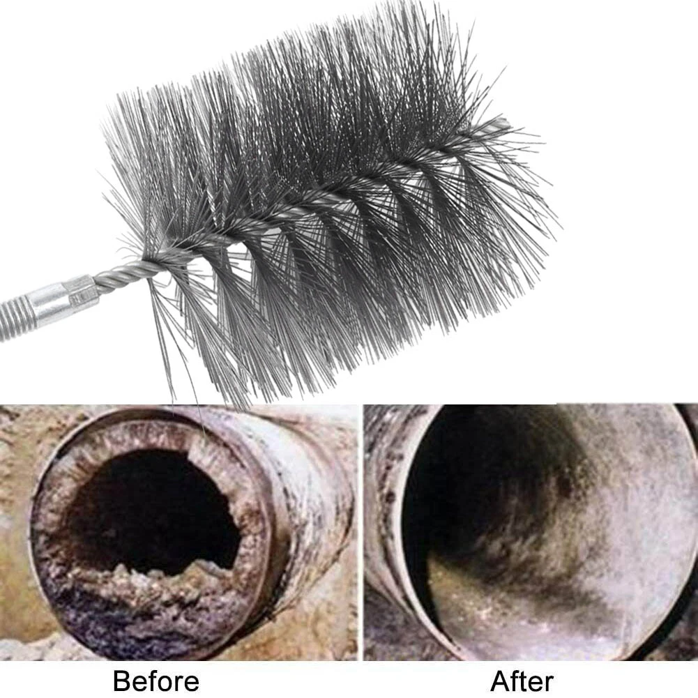 1pcs 170mm Chimney Brush Cleaning Brush Round Thread Wire Brush Metal Handle Industrial Machine Pipe Steel Cleaning Brush Tools