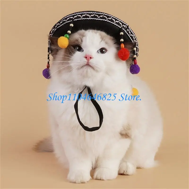 Puppy Birthday Hat Unique Sombrero Elegant Party Hat for Small Dog Hat Pet Christmas Costume Colorful Pompoms