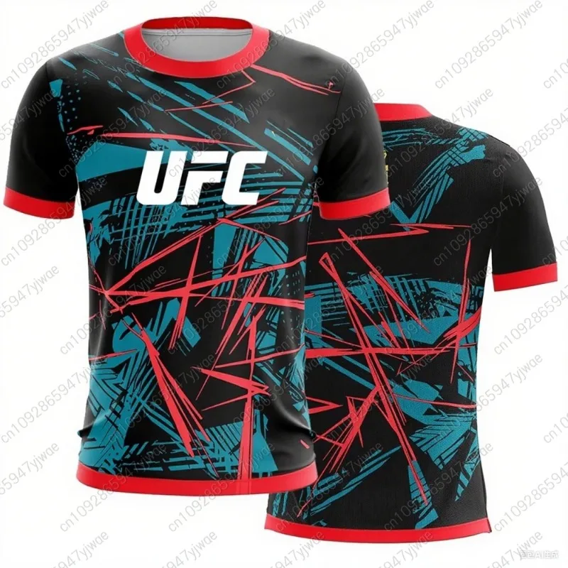 

UFC Casual Streetwear Men T-Shirts 2025 New Fashion Line Striped Colorful 3D Print Short Sleeve Tops Male Sports MMA Fitness Tee