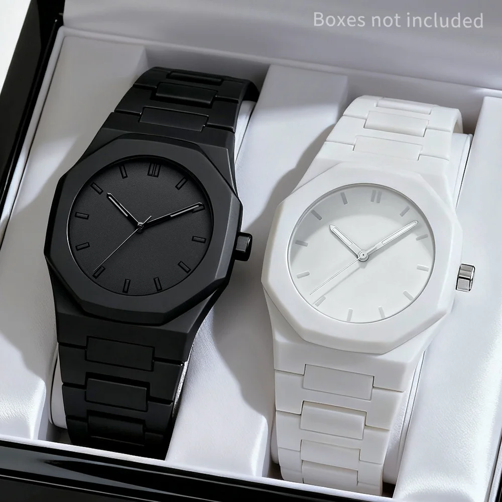 2pcs Minimalist and Fashionable Unisex High-Quality Quartz Watch Set, Suitable as a Gift for Boyfriend, Christmas and Halloween