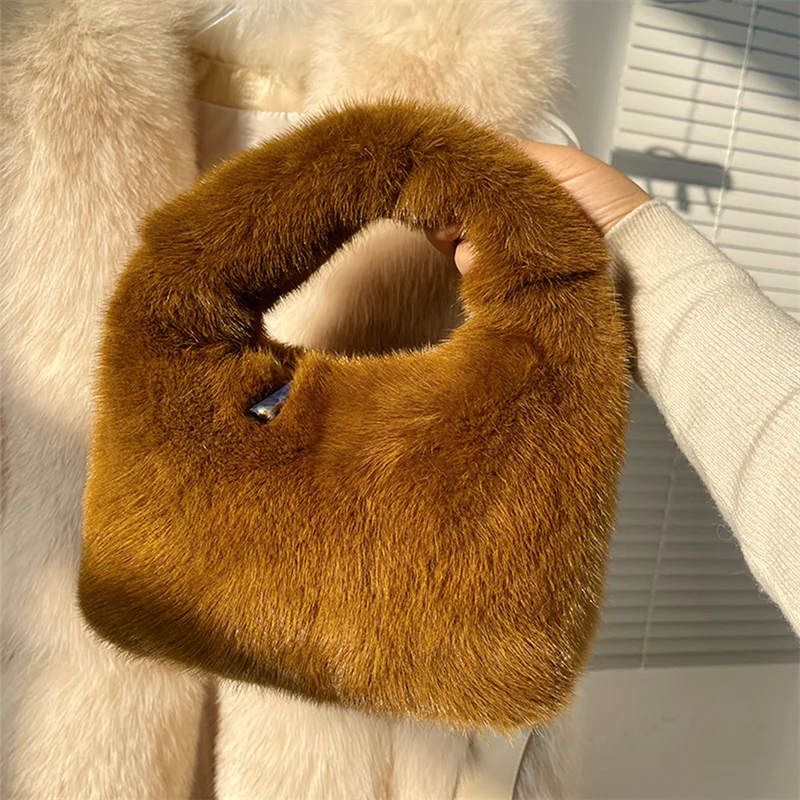 Luxury Women\'s Handheld Fur Bag Mink Hair Large Capacity Fashion Leopard Print Crossbody Bag Real Fur Versatile Chain Plush Bag