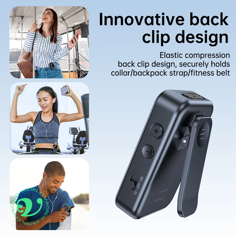 CLIP-ON Bluetooth 6.0 Audio Transmitter Receiver Color LED Display 3.5mm AUX TF HIFI Music Dual Stream Wireless Adapter With Mic