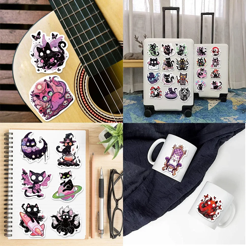 50pcs Cartoon Frightened Cat Decoration Guitar Laptop Luggage DIY Waterproof Sticker