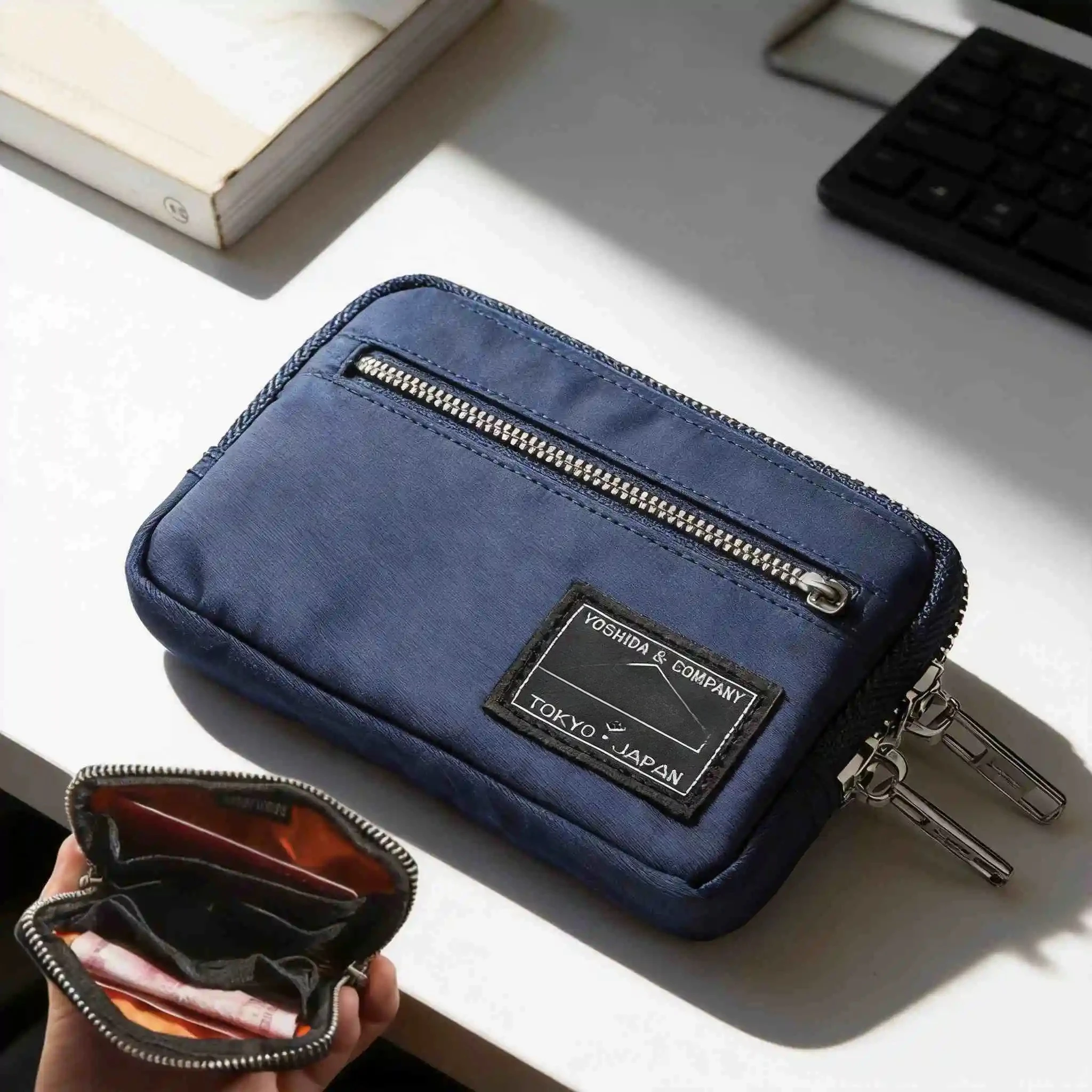 

Нейлоновый кошелек на молнии, мини-держатель для карт, кошелек для монет с оранжевой подкладкой, портативный кошелек для мужчин и женщин