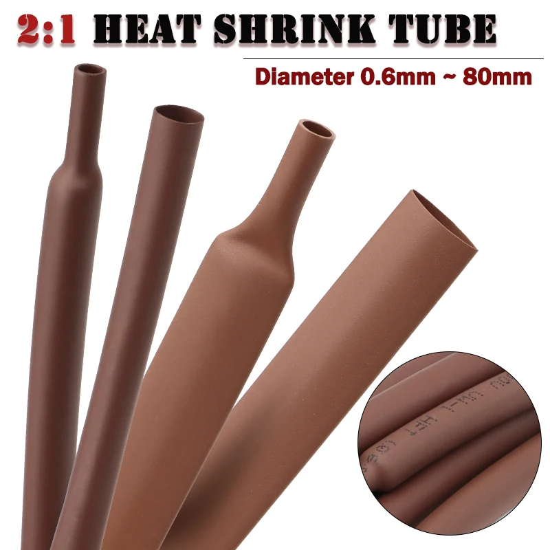 

1-25M 2:1 Brown Heat Shrink Tube Dia 0.6mm ~ 80mm Polyolefin PE DIY Cable Repair Shrinkable Tubing Case Sleeve Wire Sheath Wrap