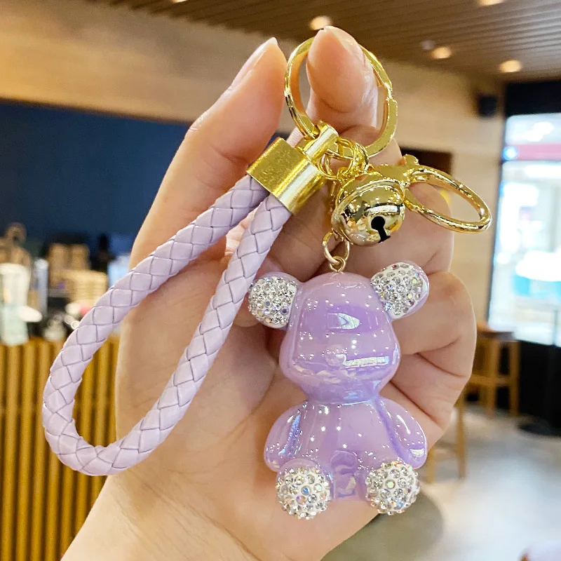 High End Diamond Encrusted Teddy Bear Anti Lost Car Keychain Exquisite and Cute Men\'s and Women\'s Keychains Cartoon Doll Gift