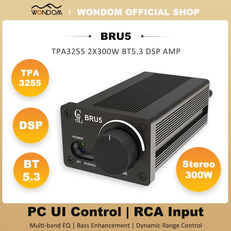 TPA3255 2x300W Bluetooth Amplifier BT5.3 Module 2.0 Stereo High Power DSP PC UI Control RealTime Class D Desktop Amplifier BRU5